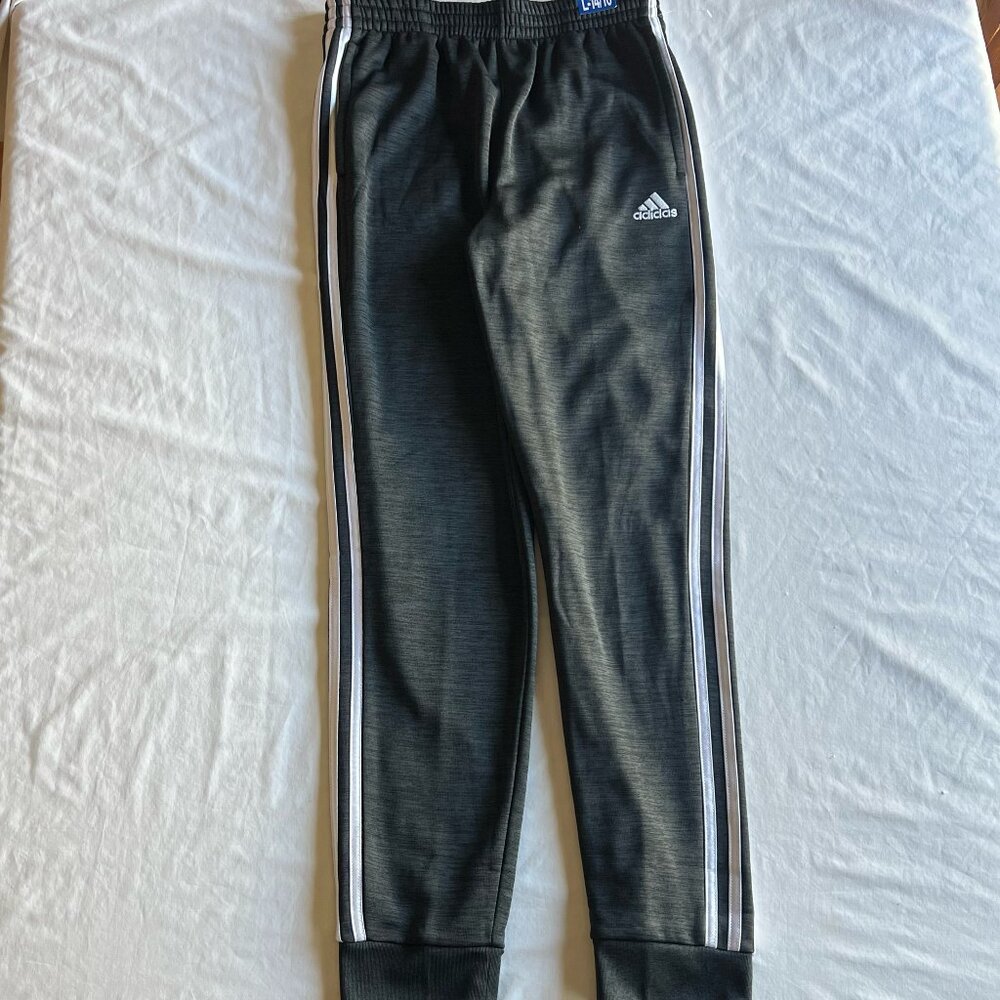 adidas Dark Heather Gray 3-Stripe Training Joggers - Boy's Large (14/16) - NEW